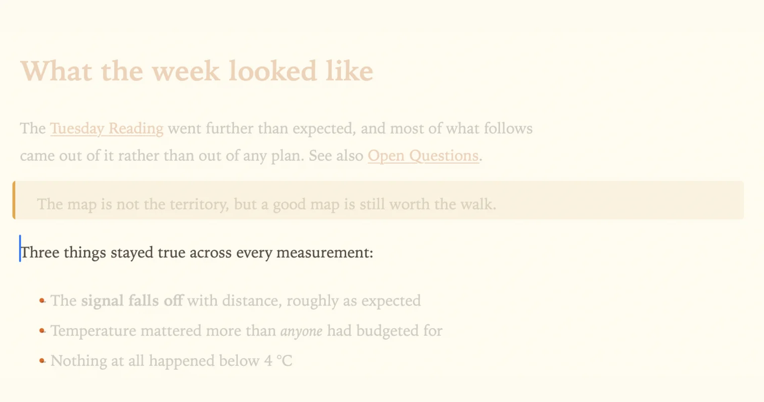 The same page of text with every line faded back except the one
               holding the cursor, which stays at full contrast.